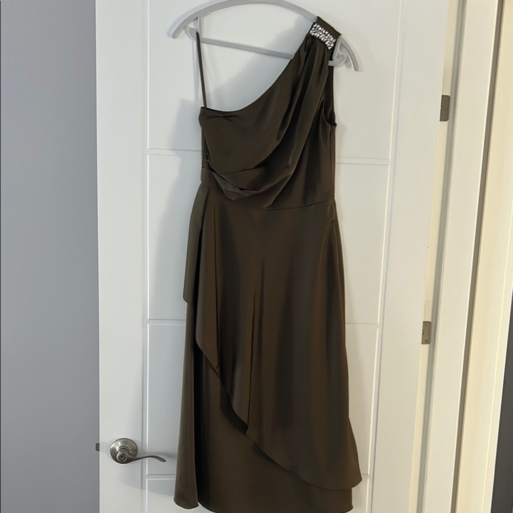 Sachin + Babi Olive Green Evangeline One Shoulder Midi Dress